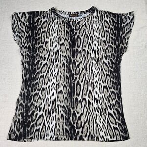 Y2K Roberto‎ Cavalli Gym Leopard Knit Top Shirt Stretch Black Gray Women's M